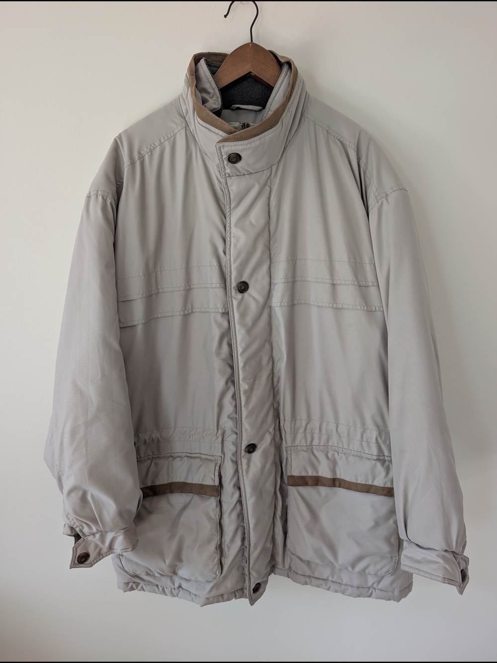 Members Only Jacket Men Large Beige Microfiber Quilted Lined Vintage Full Zip